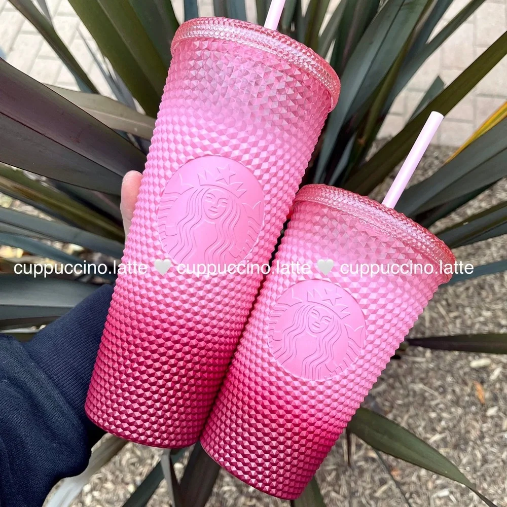 NWT SETStarbucks Holiday 2022 Pink Blush Waxberry Ombre Bling Studded  Cups